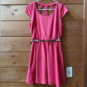 Iz Byer Coral Cap Sleeve Dress with Belt
